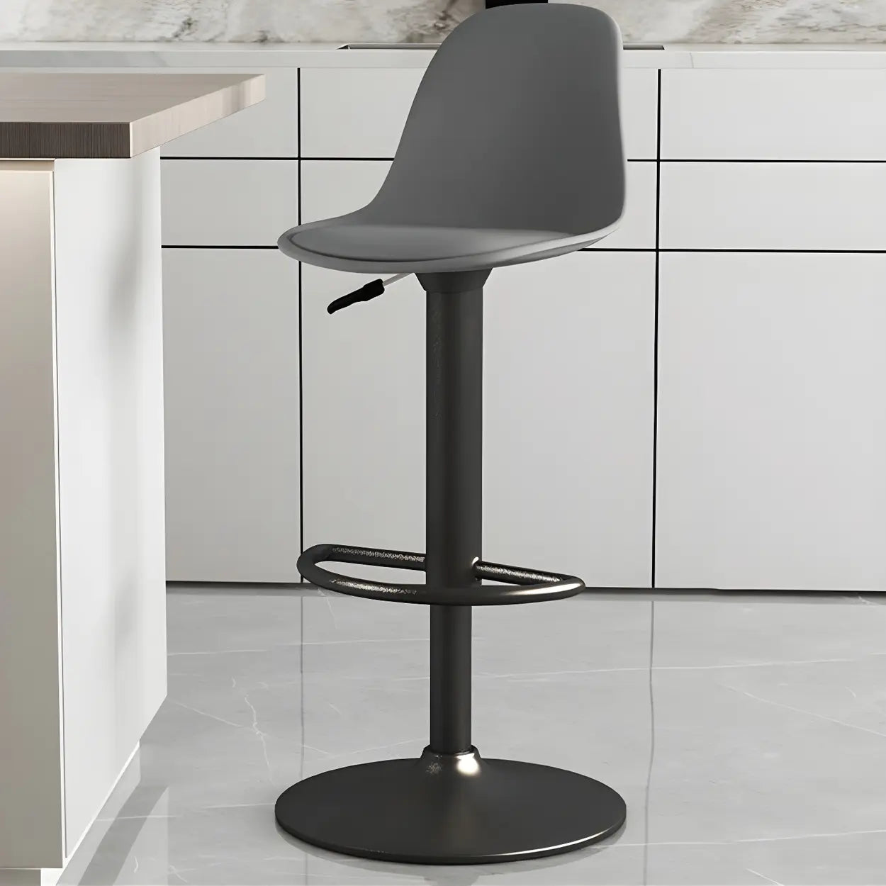 Gray Adjustable Swivel Leather Bar Stool with Footrest Image - 106