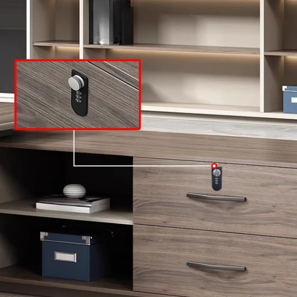 Gray Base Long L-Shaped Brown Wooden Executive Desk Image - 10