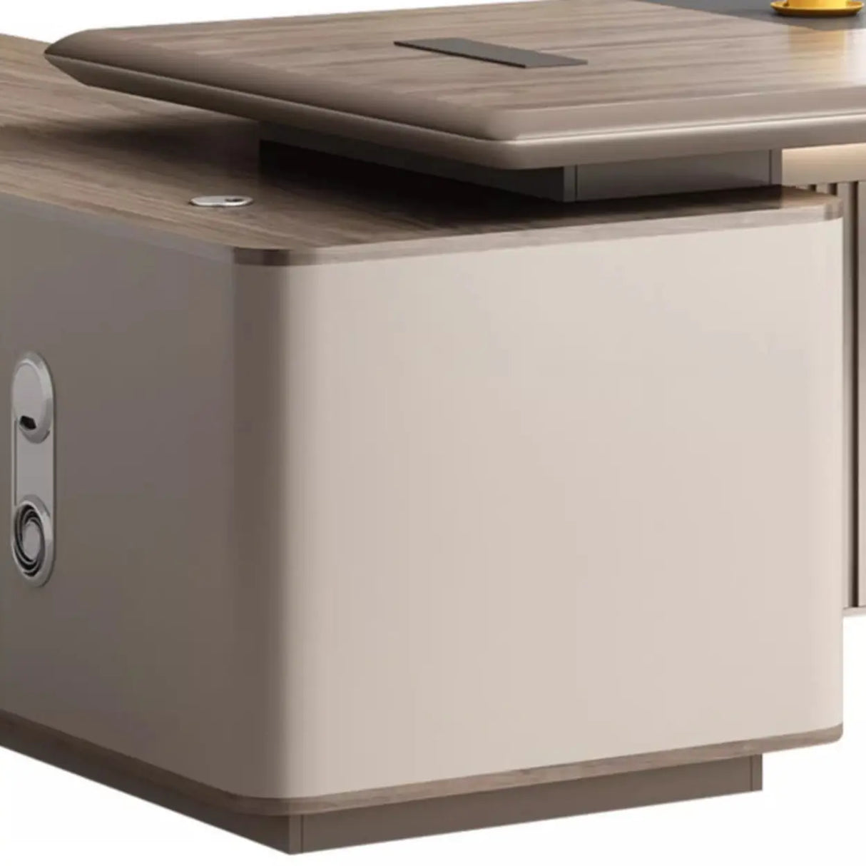 Gray Base Long L-Shaped Brown Wooden Executive Desk Image - 5