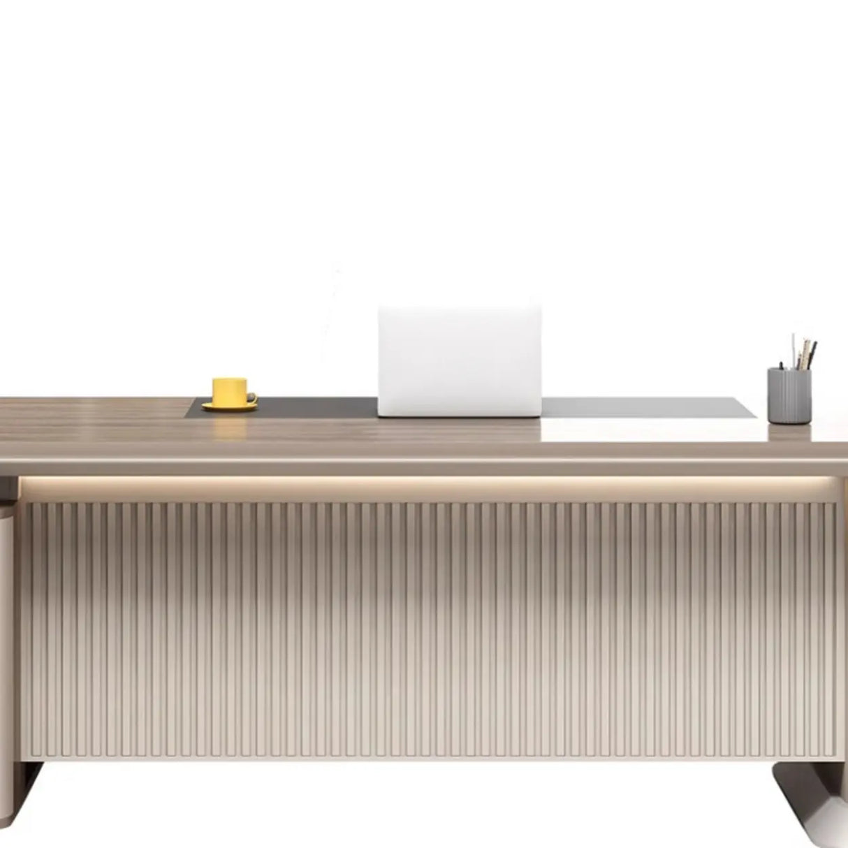 Gray Base Long L-Shaped Brown Wooden Executive Desk Image - 7