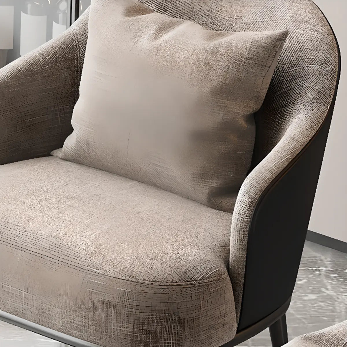 Gray-Black Coarse Linen Curved Back Pillow Accent Chair Image - 10