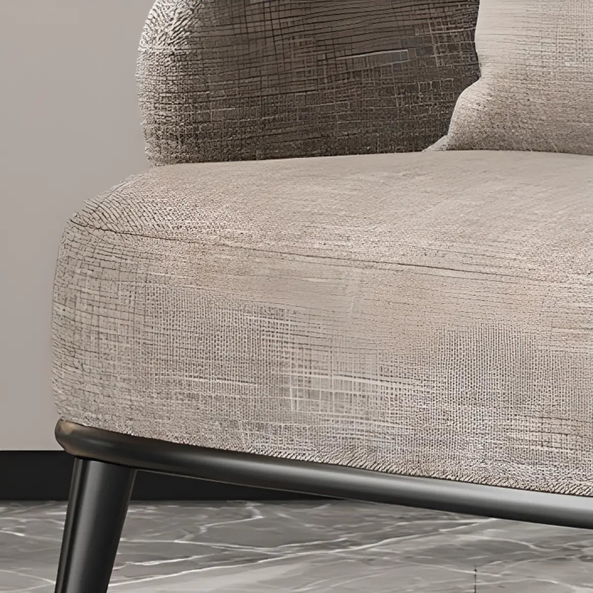 Gray-Black Coarse Linen Curved Back Pillow Accent Chair Image - 11