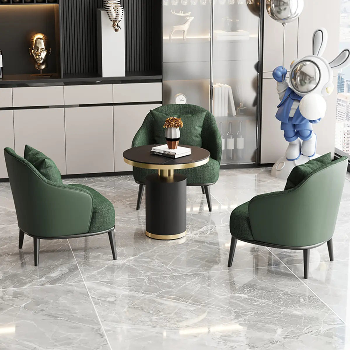 Gray-Black Coarse Linen Curved Back Pillow Accent Chair Image - 4