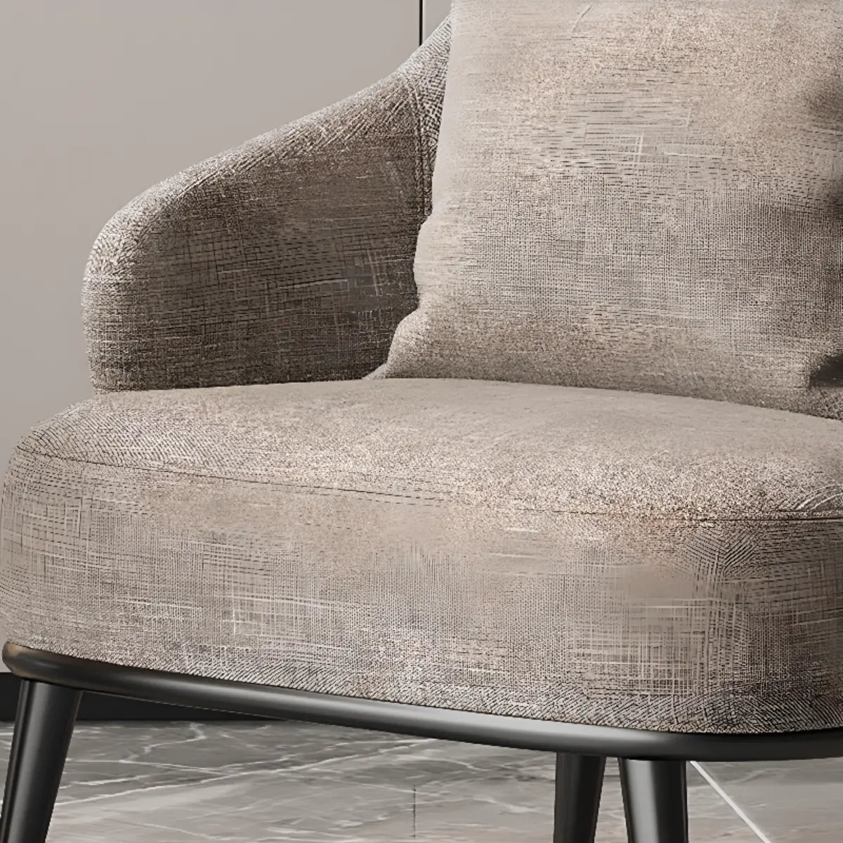 Gray-Black Coarse Linen Curved Back Pillow Accent Chair Image - 8