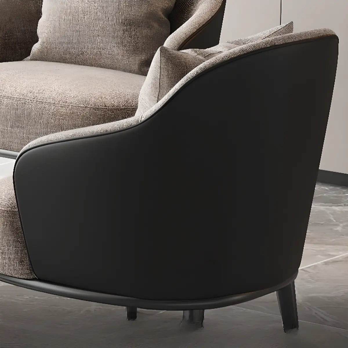 Gray-Black Coarse Linen Curved Back Pillow Accent Chair Image - 9