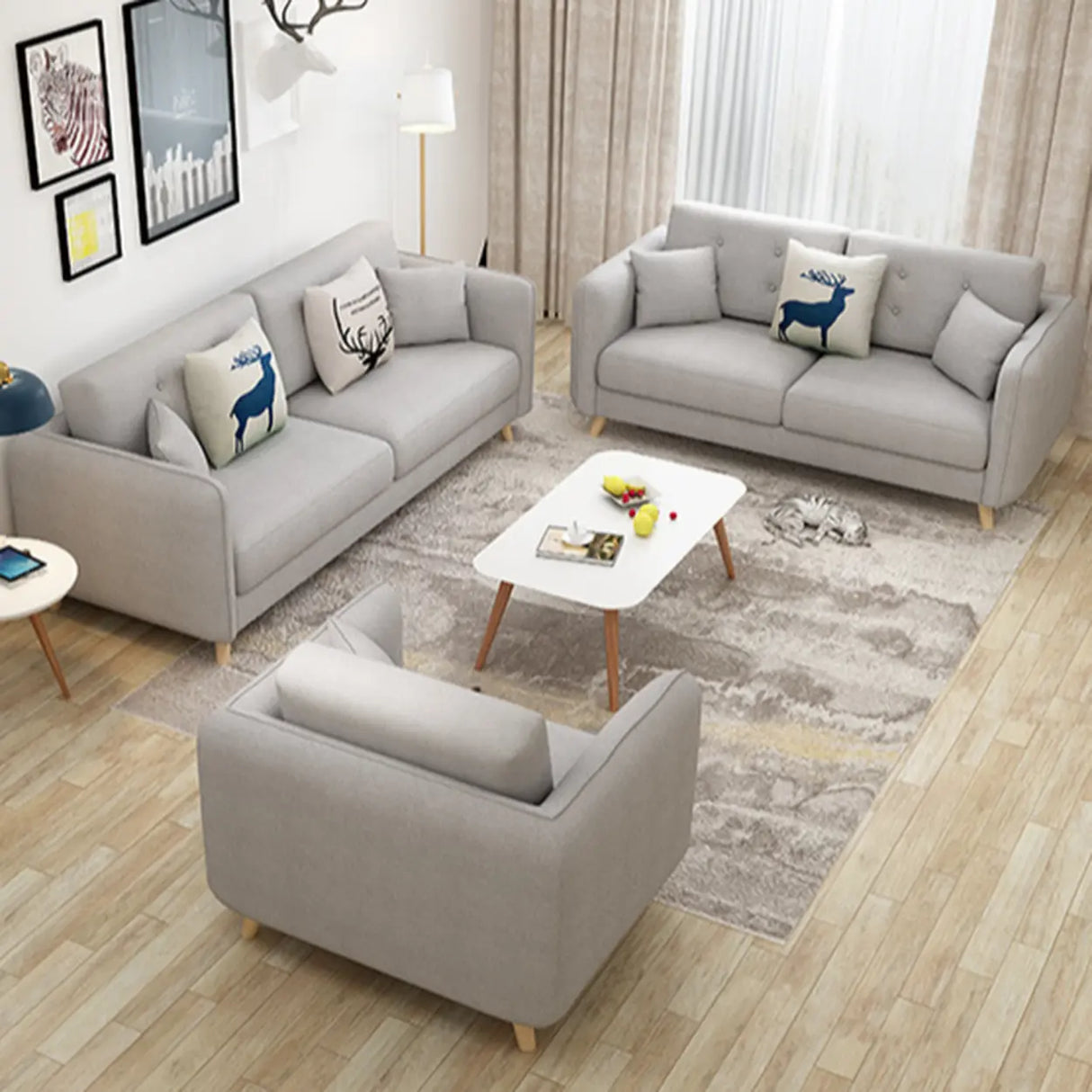 Gray Cotton Linen Square Arm Tufted Back Loveseat Image - 1