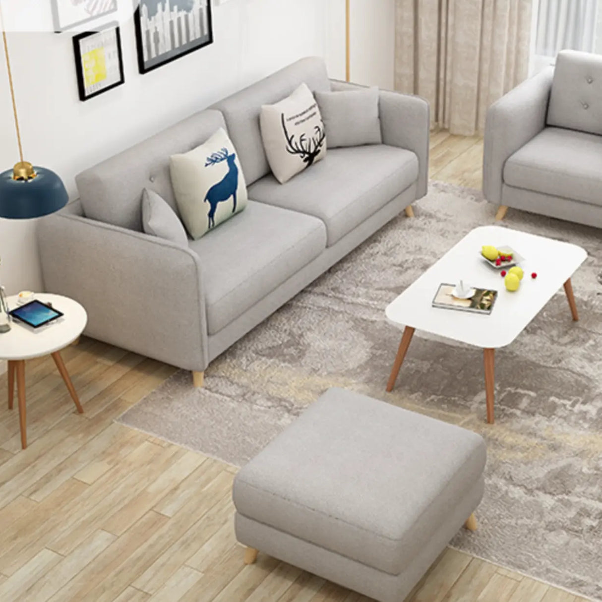 Gray Cotton Linen Square Arm Tufted Back Loveseat Image - 2