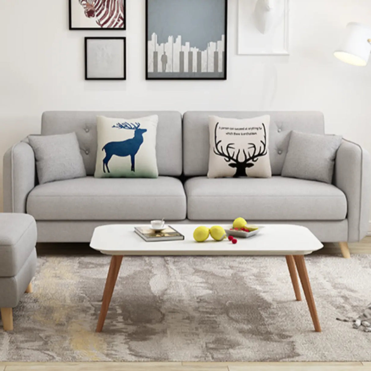 Gray Cotton Linen Square Arm Tufted Back Loveseat Image - 3