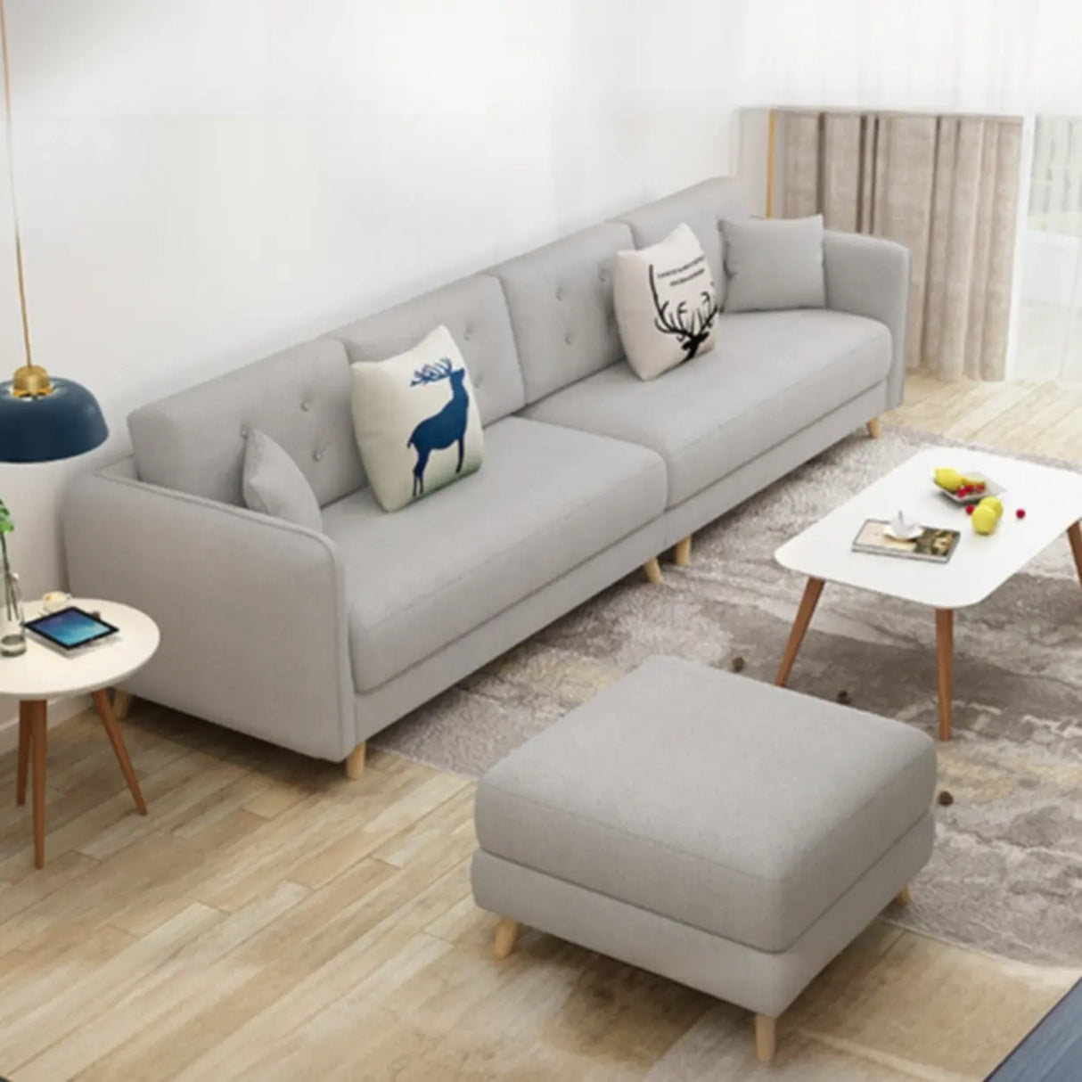 Gray Cotton Linen Square Arm Tufted Back Loveseat Image - 4