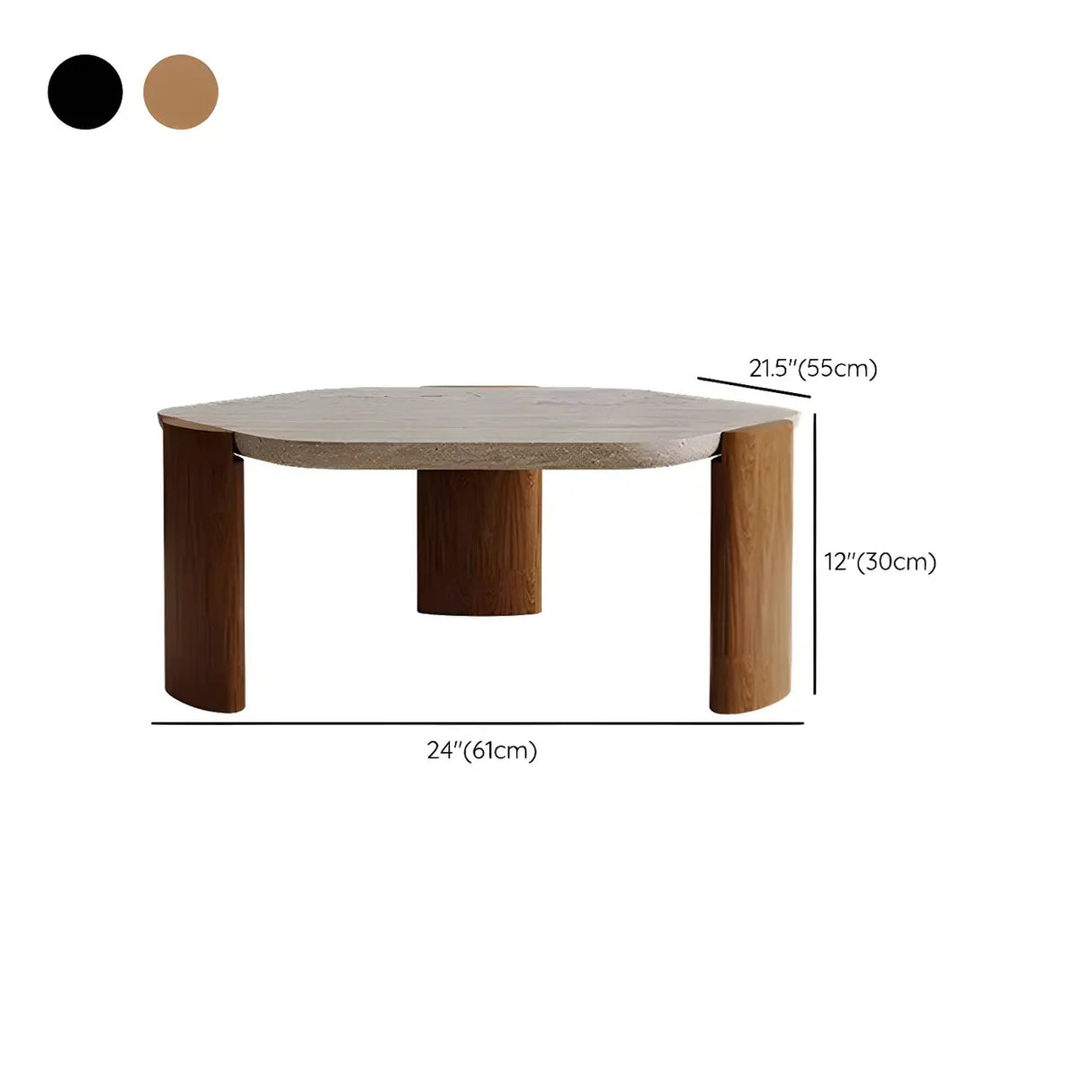 Gray Hexagon Travertine Coffee Table with Black Leg