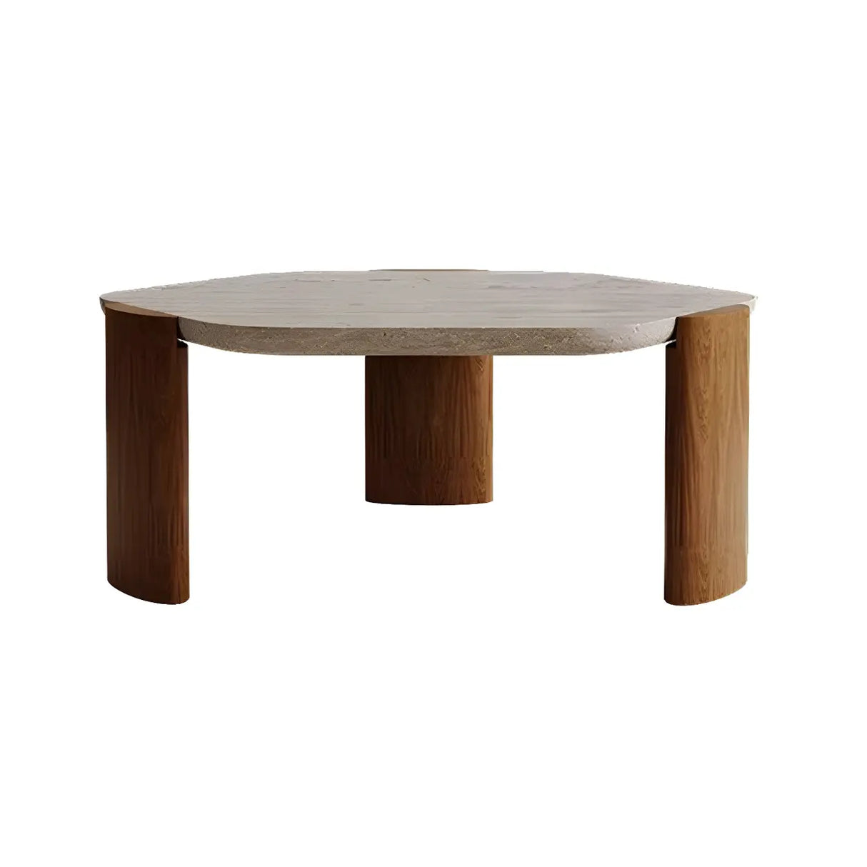 Gray Hexagon Travertine Coffee Table with Black Leg Image - 7