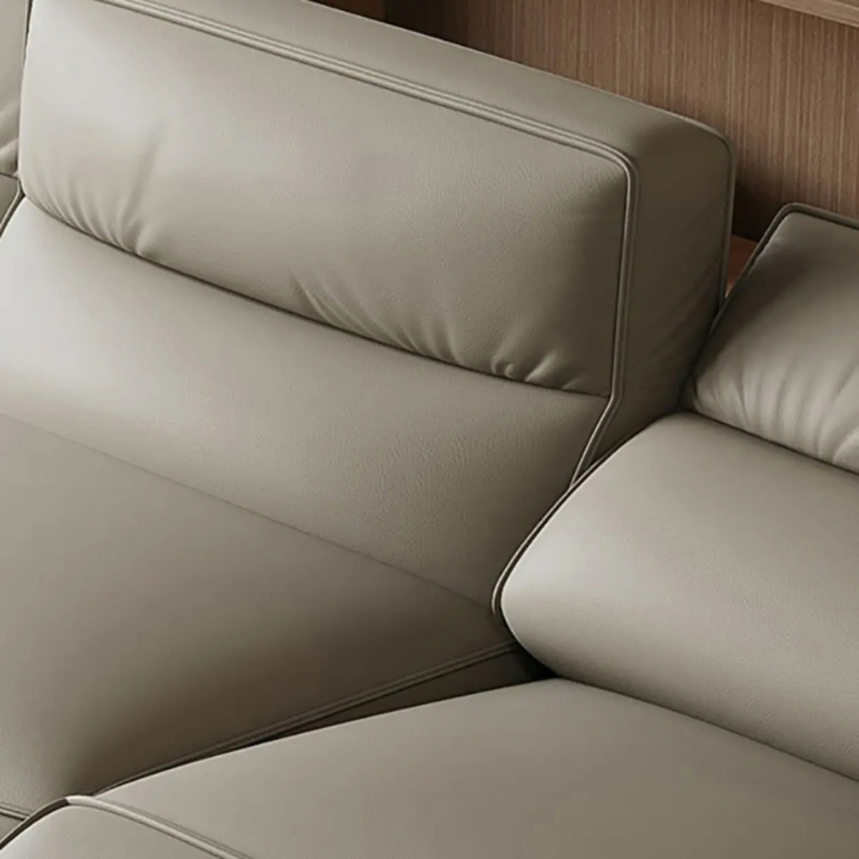 Gray Leather Square Arm Biscuit Back Reclining Sleeper Image - 10