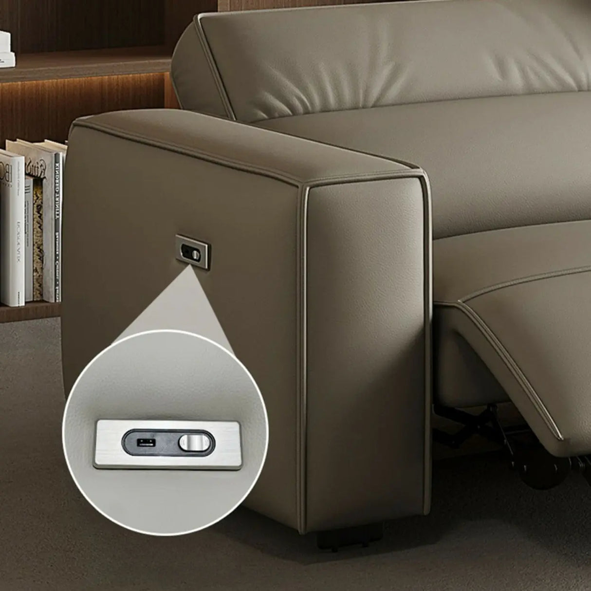 Gray Leather Square Arm Biscuit Back Reclining Sleeper Image - 11