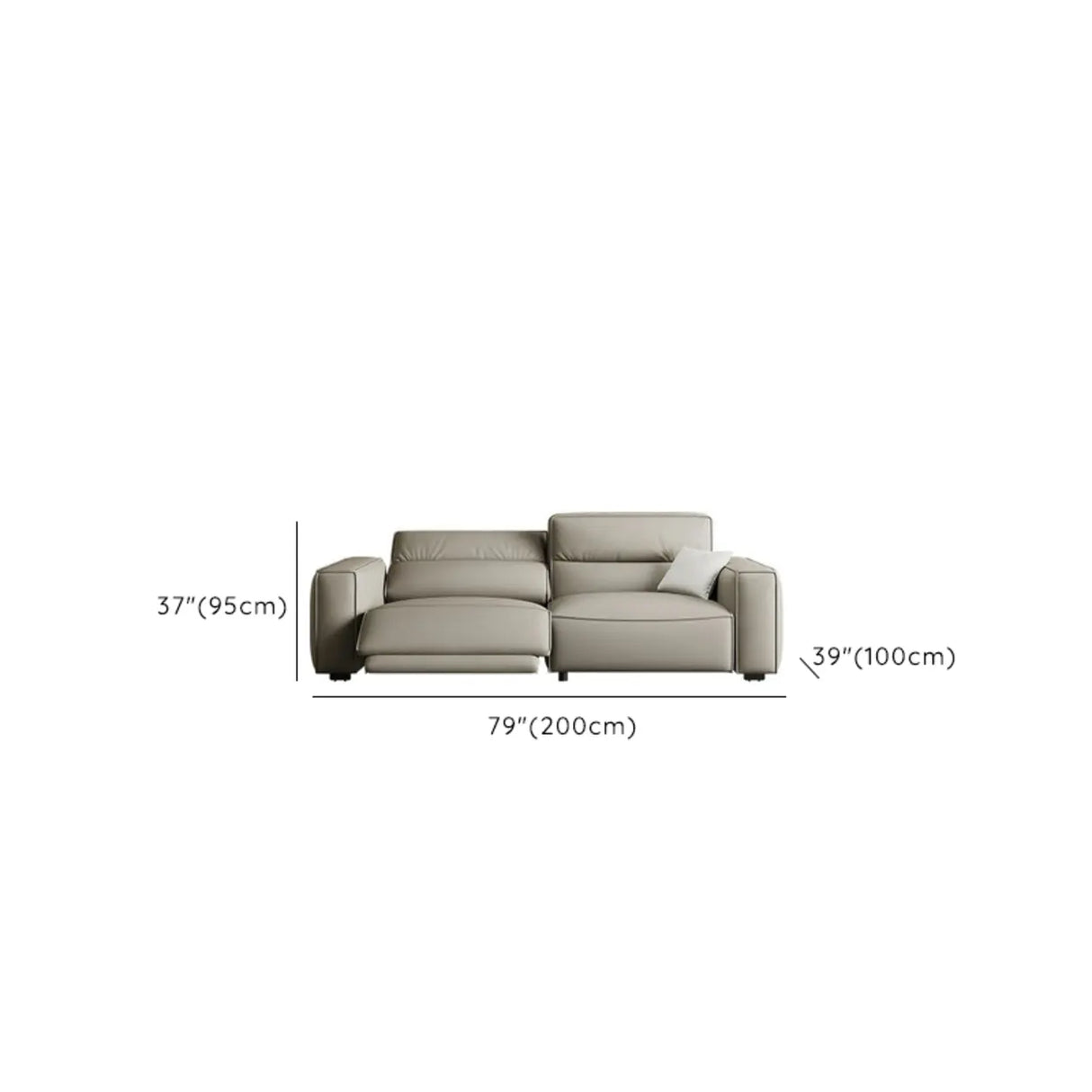 Gray Leather Square Arm Biscuit Back Reclining Sleeper Image - 15