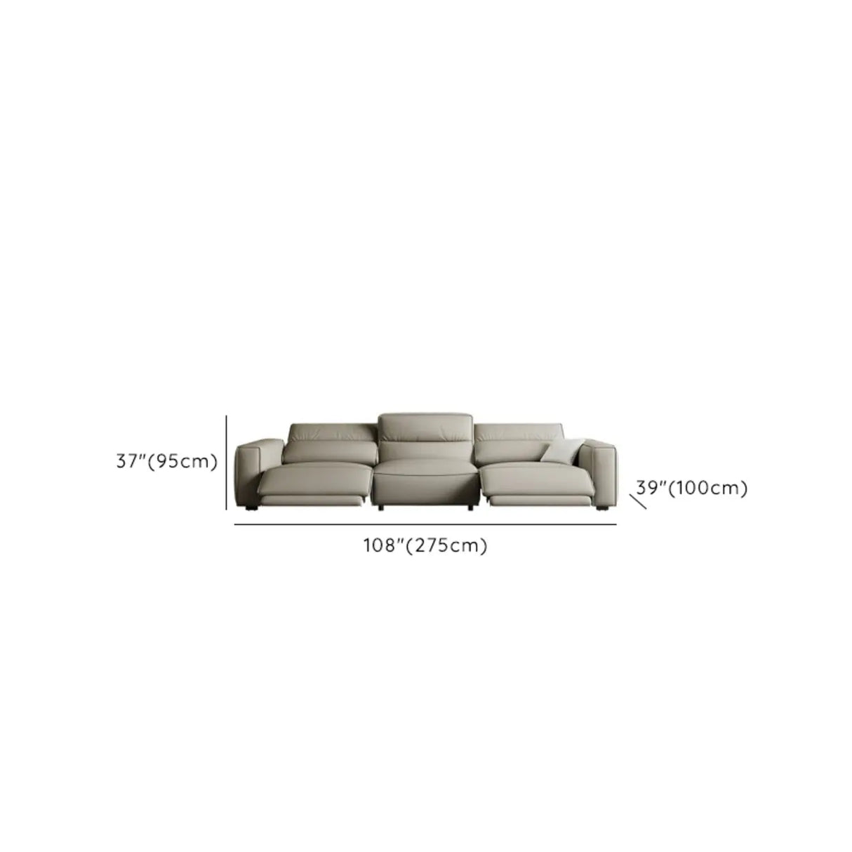Gray Leather Square Arm Biscuit Back Reclining Sleeper Image - 16