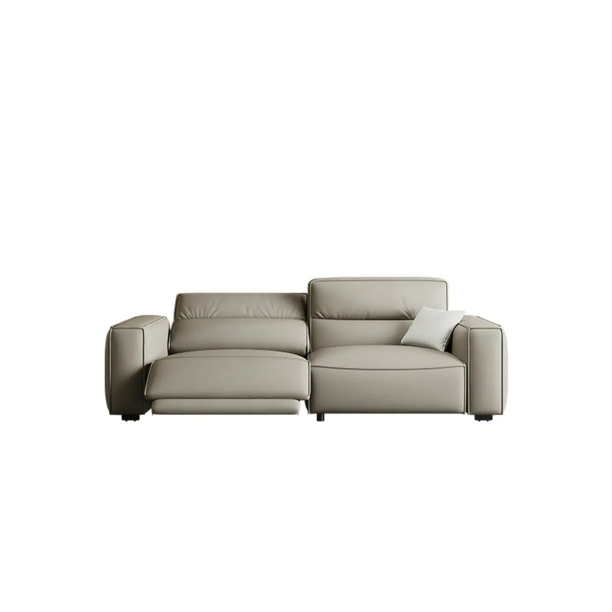 Gray Leather Square Arm Biscuit Back Reclining Sleeper Image - 3