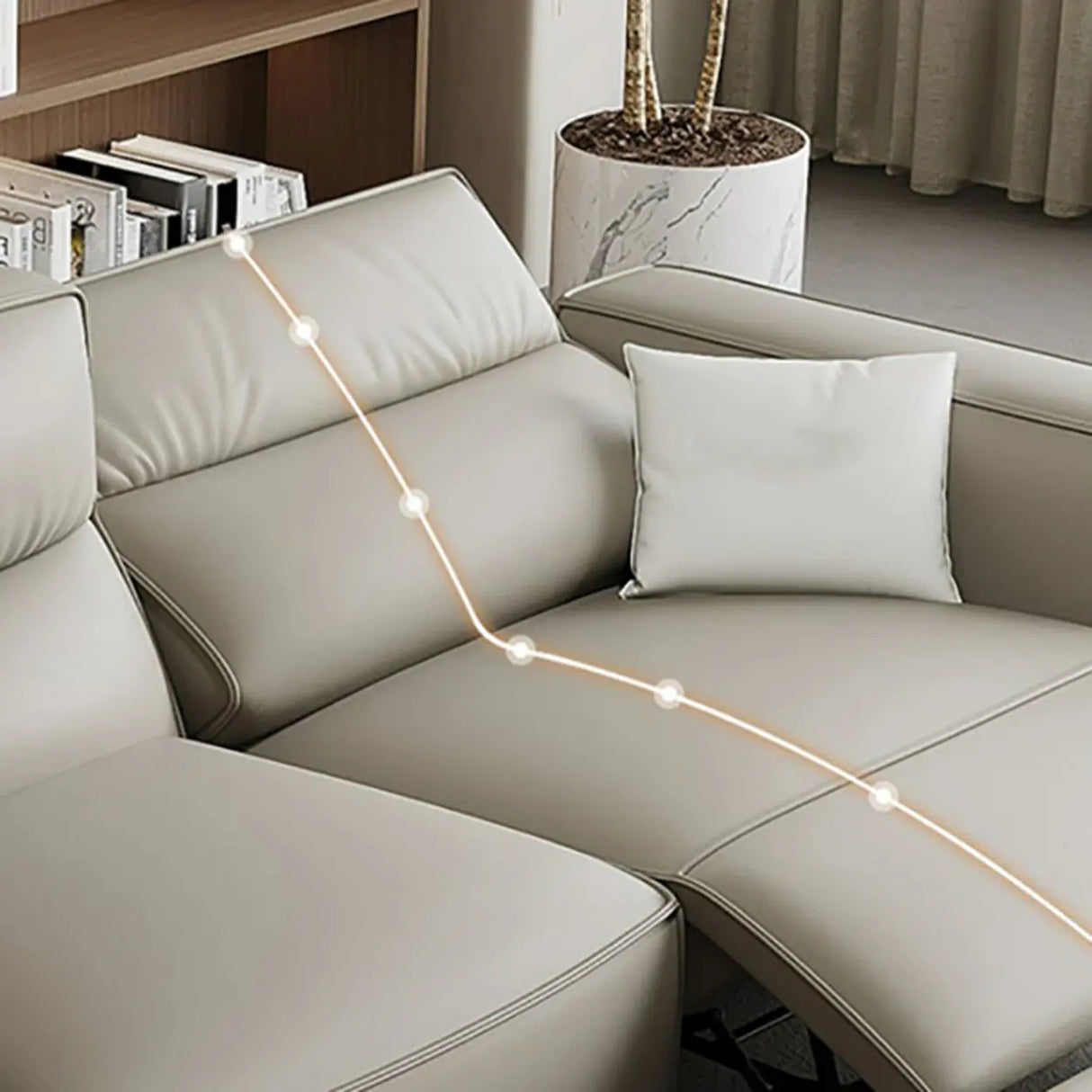 Gray Leather Square Arm Biscuit Back Reclining Sleeper Image - 8