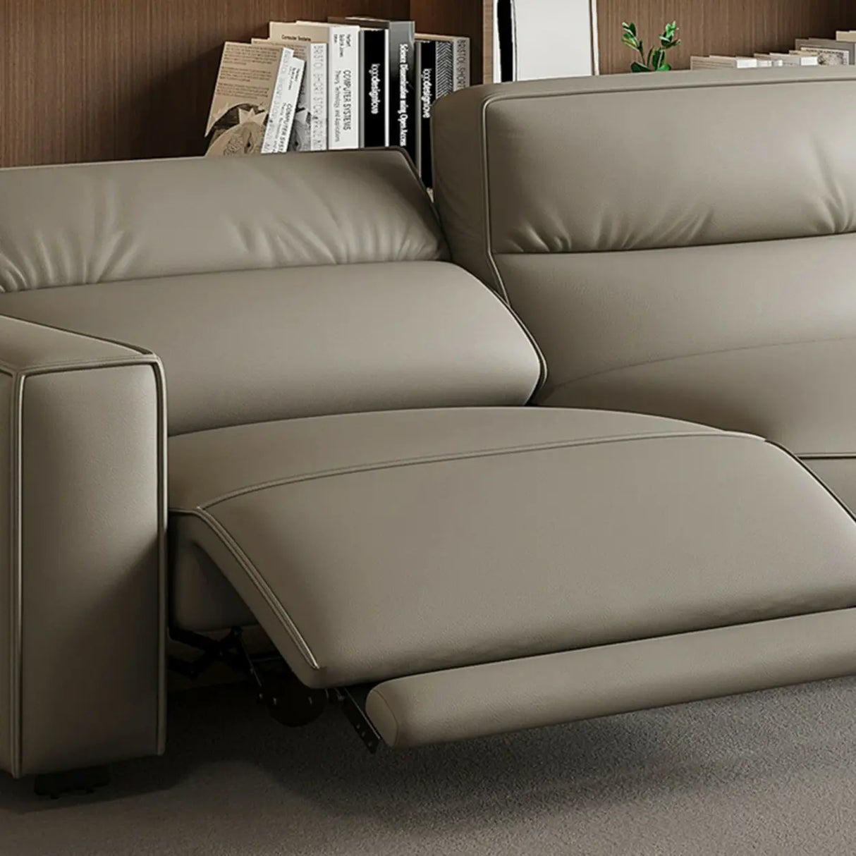 Gray Leather Square Arm Biscuit Back Reclining Sleeper Image - 9