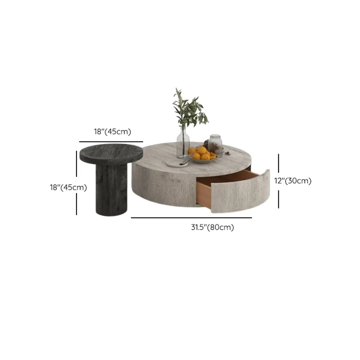 Gray Manufactured Wood Nesting Round Coffee Table