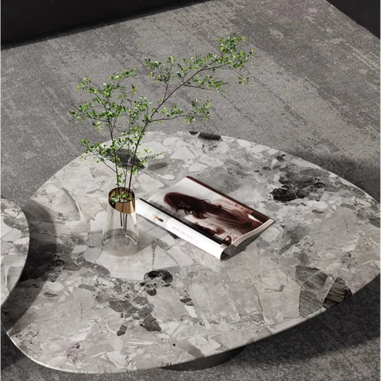 Gray Marble Triangle Stainless Steel Base Coffee Table Image - 10
