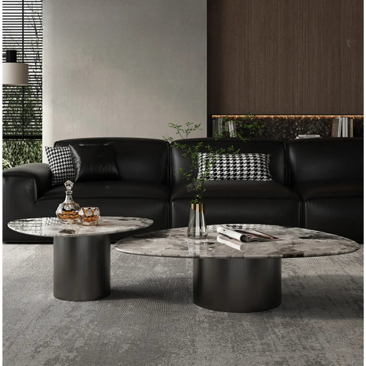 Gray Marble Triangle Stainless Steel Base Coffee Table Image - 1