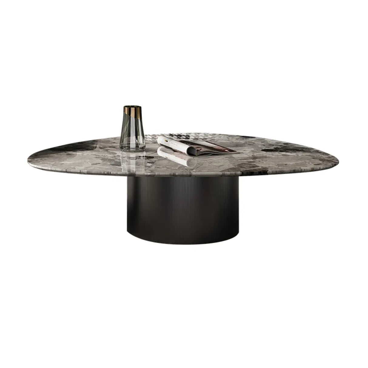 Gray Marble Triangle Stainless Steel Base Coffee Table Image - 2