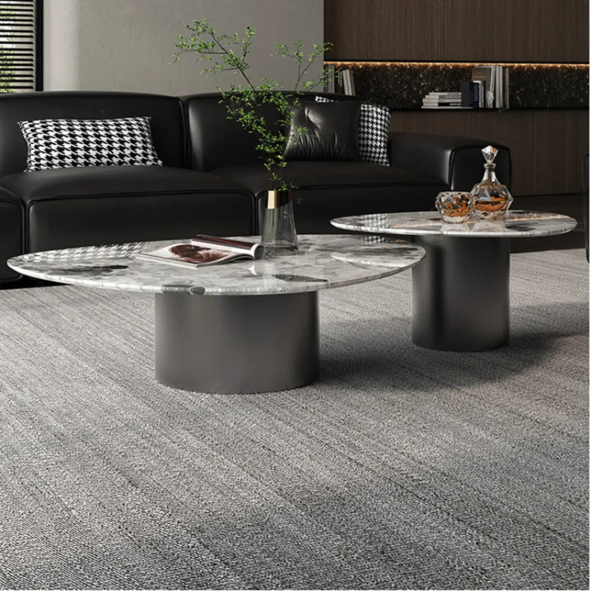 Gray Marble Triangle Stainless Steel Base Coffee Table Image - 4