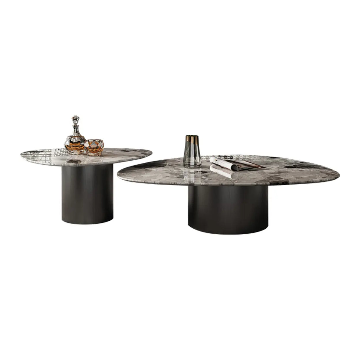 Gray Marble Triangle Stainless Steel Base Coffee Table Image - 5