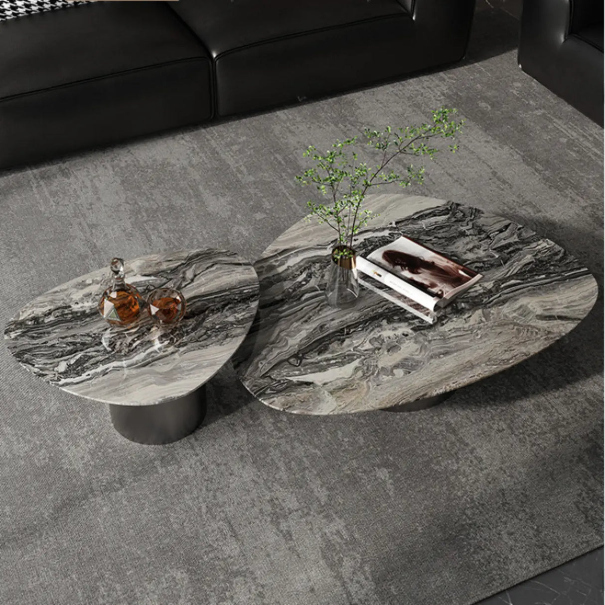 Gray Marble Triangle Stainless Steel Base Coffee Table Image - 6