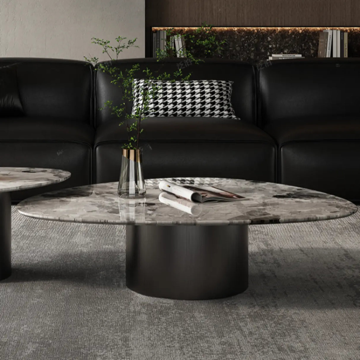 Gray Marble Triangle Stainless Steel Base Coffee Table Image - 7