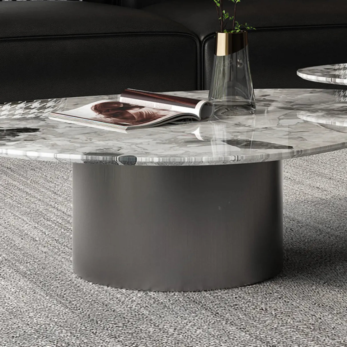 Gray Marble Triangle Stainless Steel Base Coffee Table Image - 9