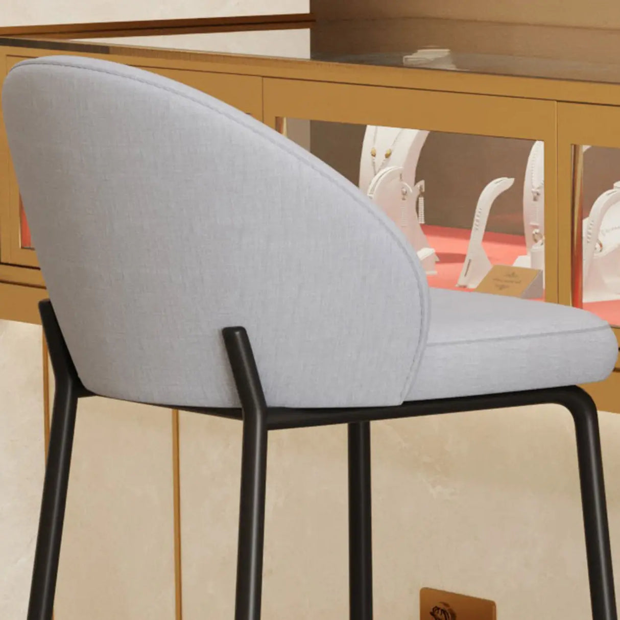 Gray Metal Four Legs Bucket Fabric Bistro Bar Stool Image - 11