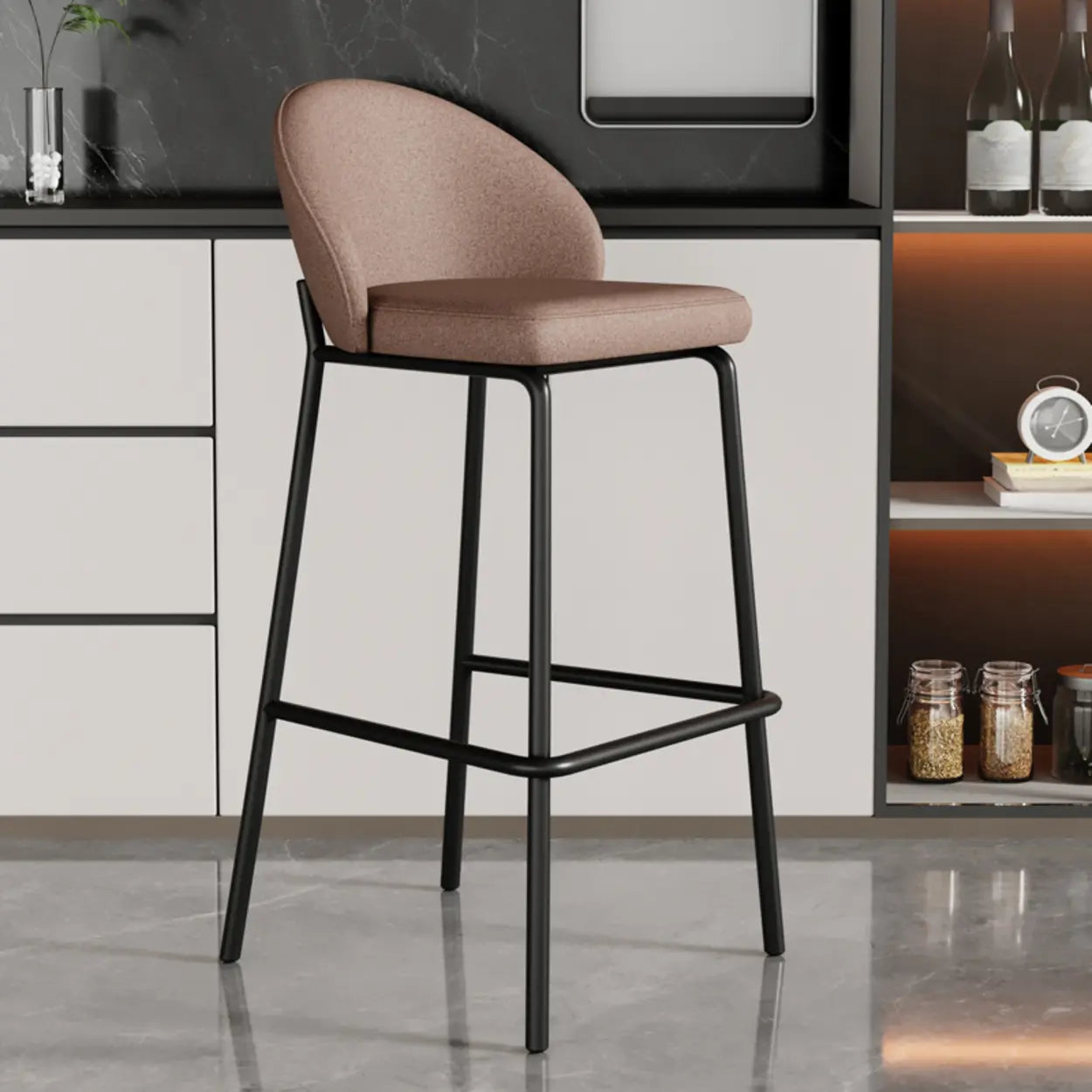 Gray Metal Four Legs Bucket Fabric Bistro Bar Stool Image - 15