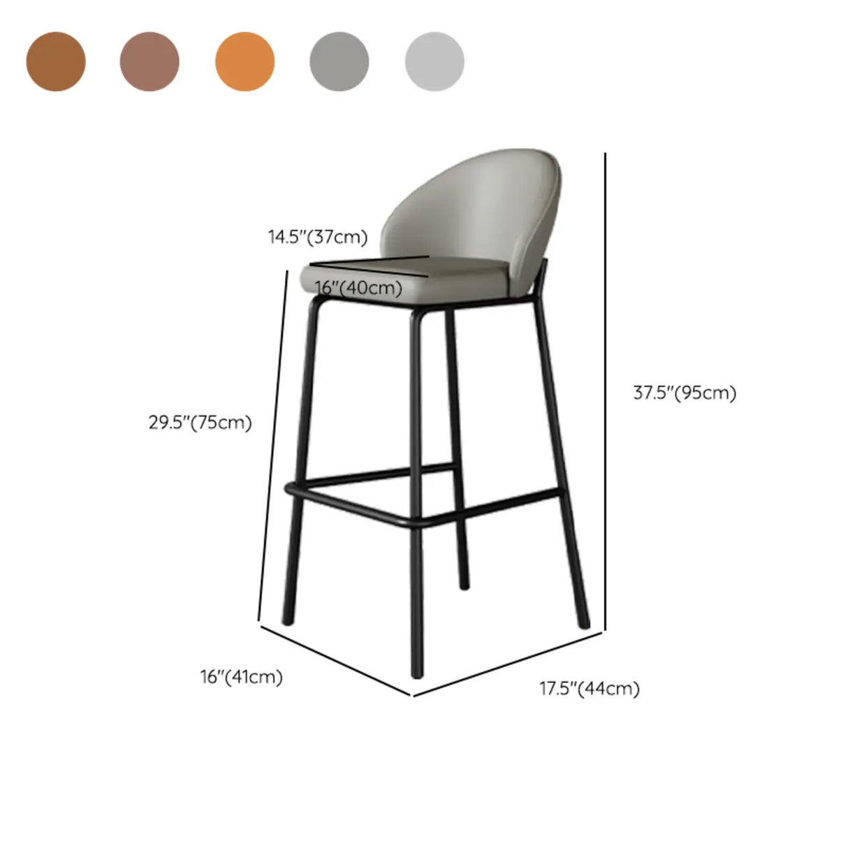Gray Metal Four Legs Bucket Fabric Bistro Bar Stool Image - 20