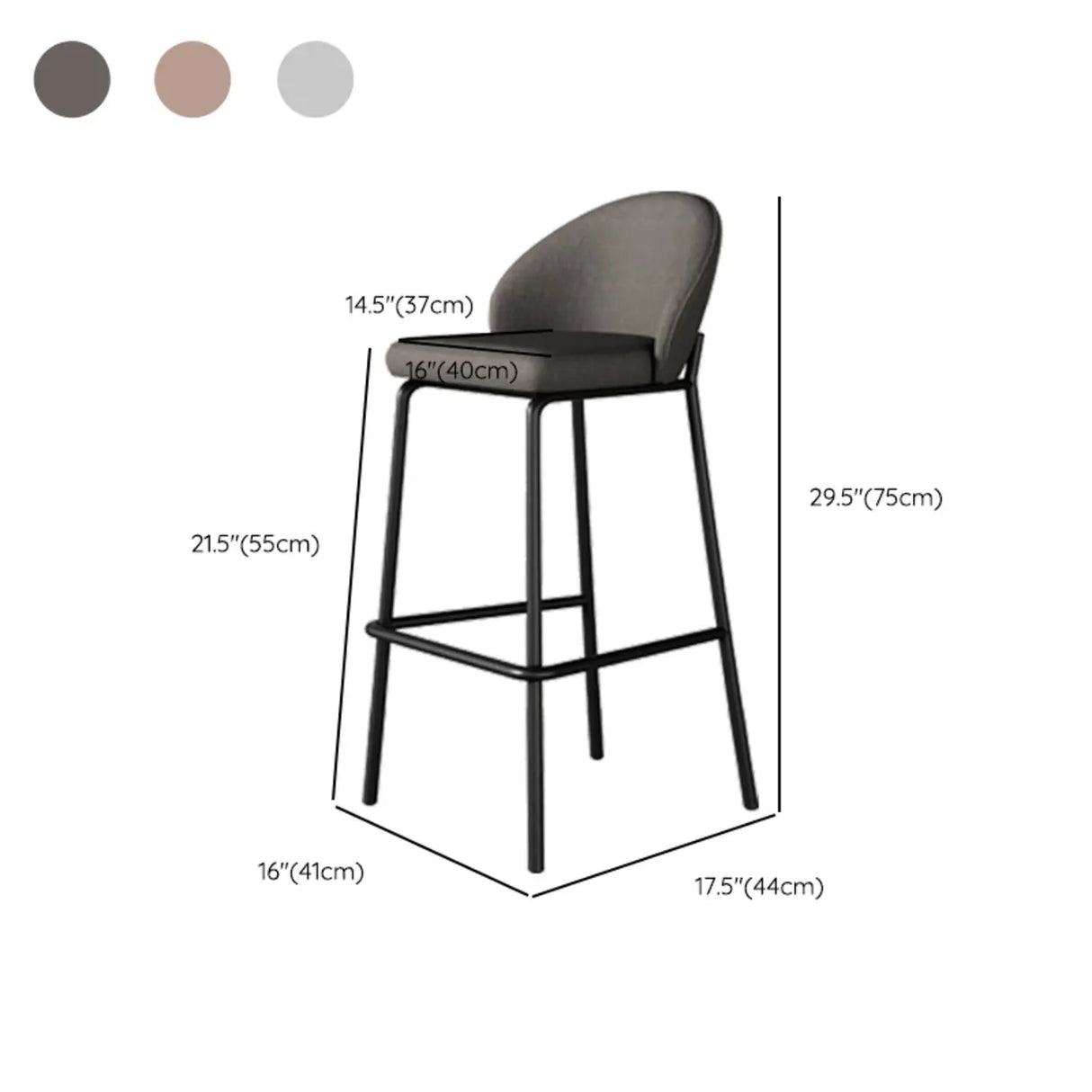 Gray Metal Four Legs Bucket Fabric Bistro Bar Stool Image - 21