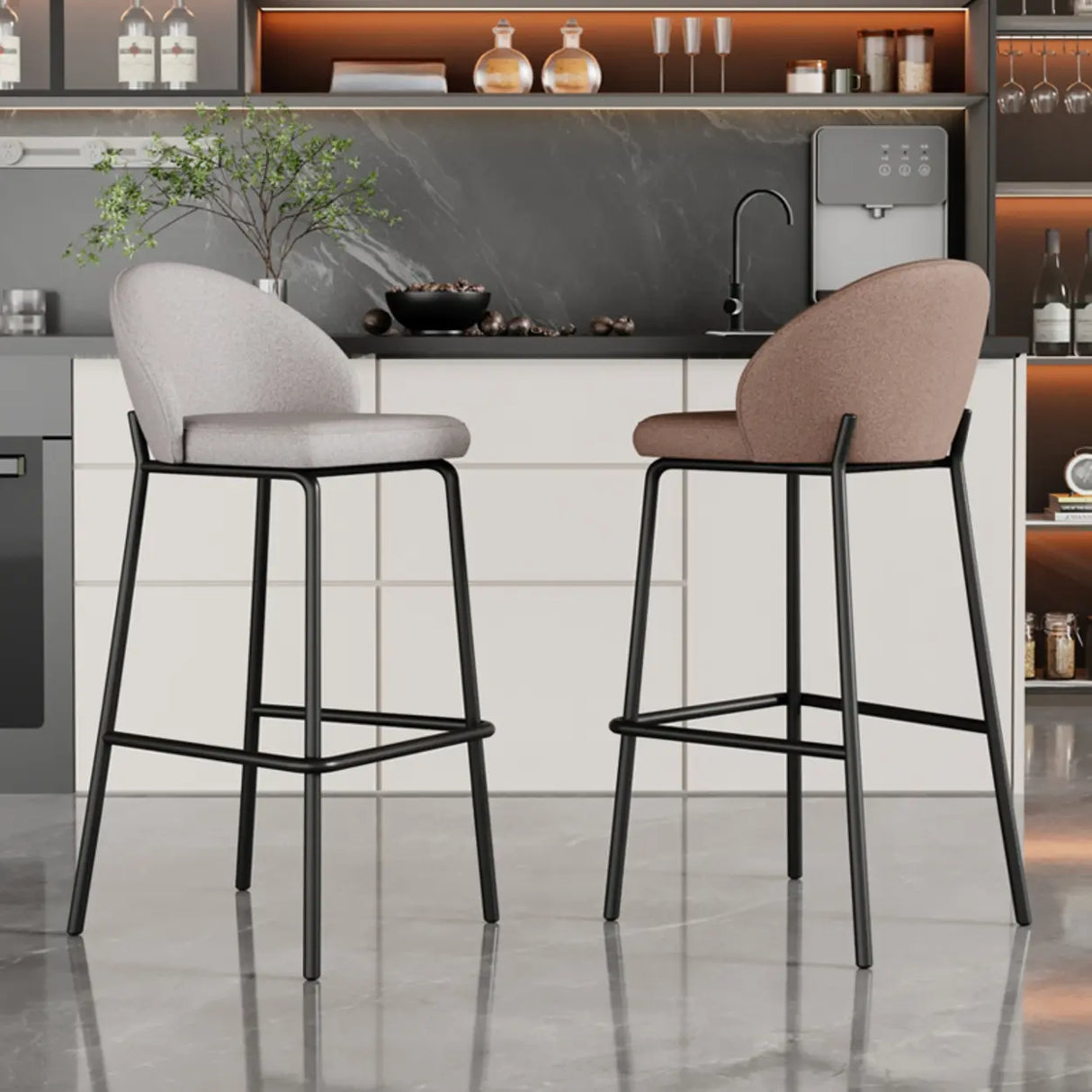 Gray Metal Four Legs Bucket Fabric Bistro Bar Stool Image - 6