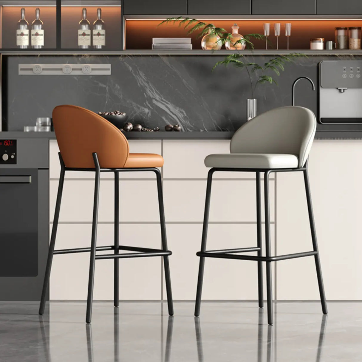 Gray Metal Four Legs Bucket Fabric Bistro Bar Stool Image - 8