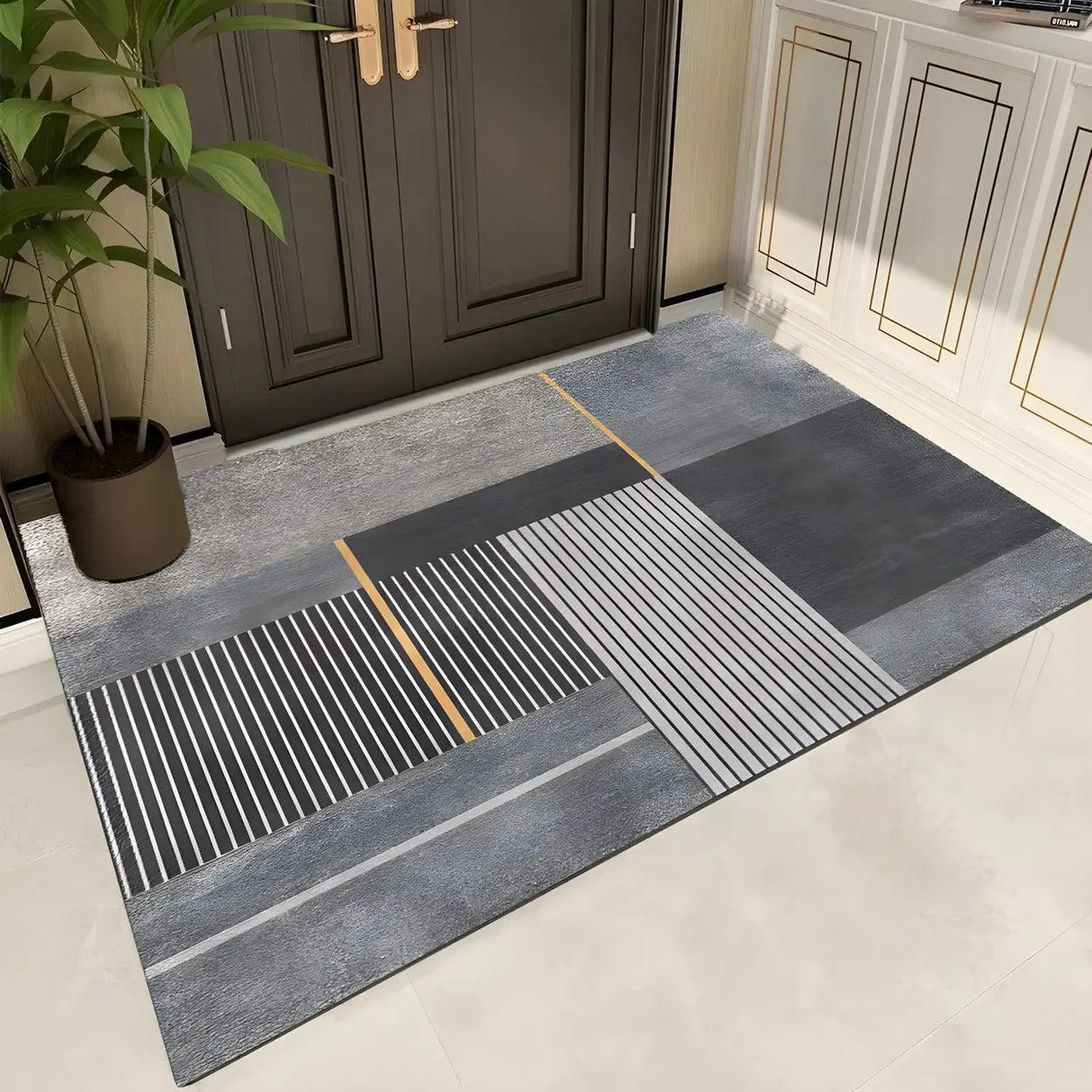 Gray Modern Rectangle Anti-Slip Medium Area Rug Image - 7