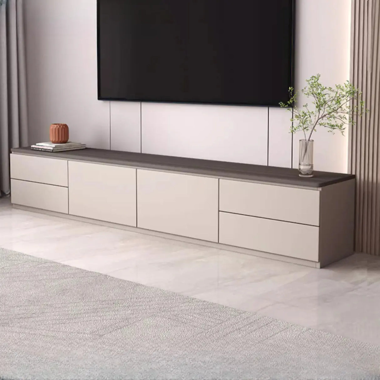 Gray Oak Wooden Rectangular TV Stand with Storage Image - 11