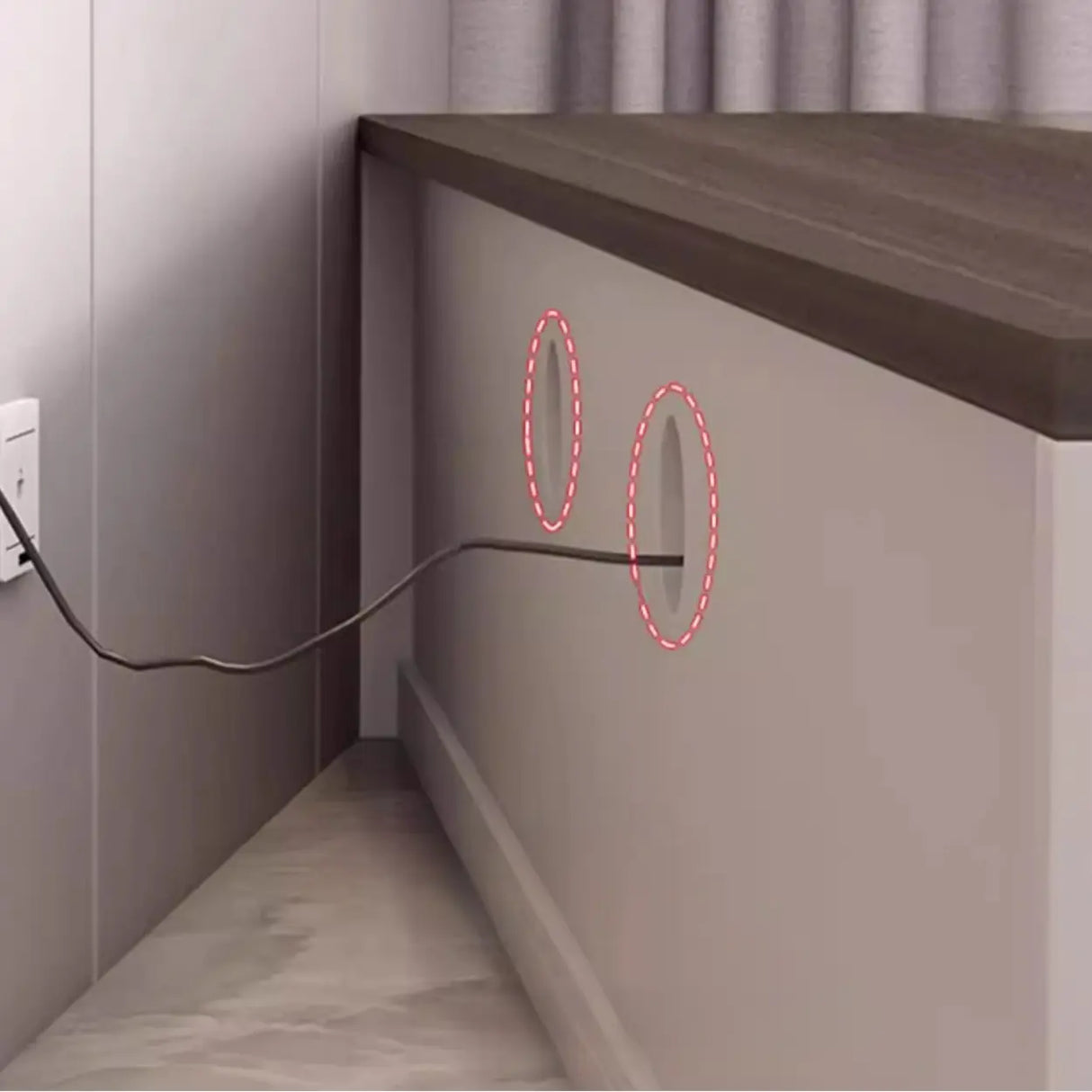 Gray Oak Wooden Rectangular TV Stand with Storage Image - 17