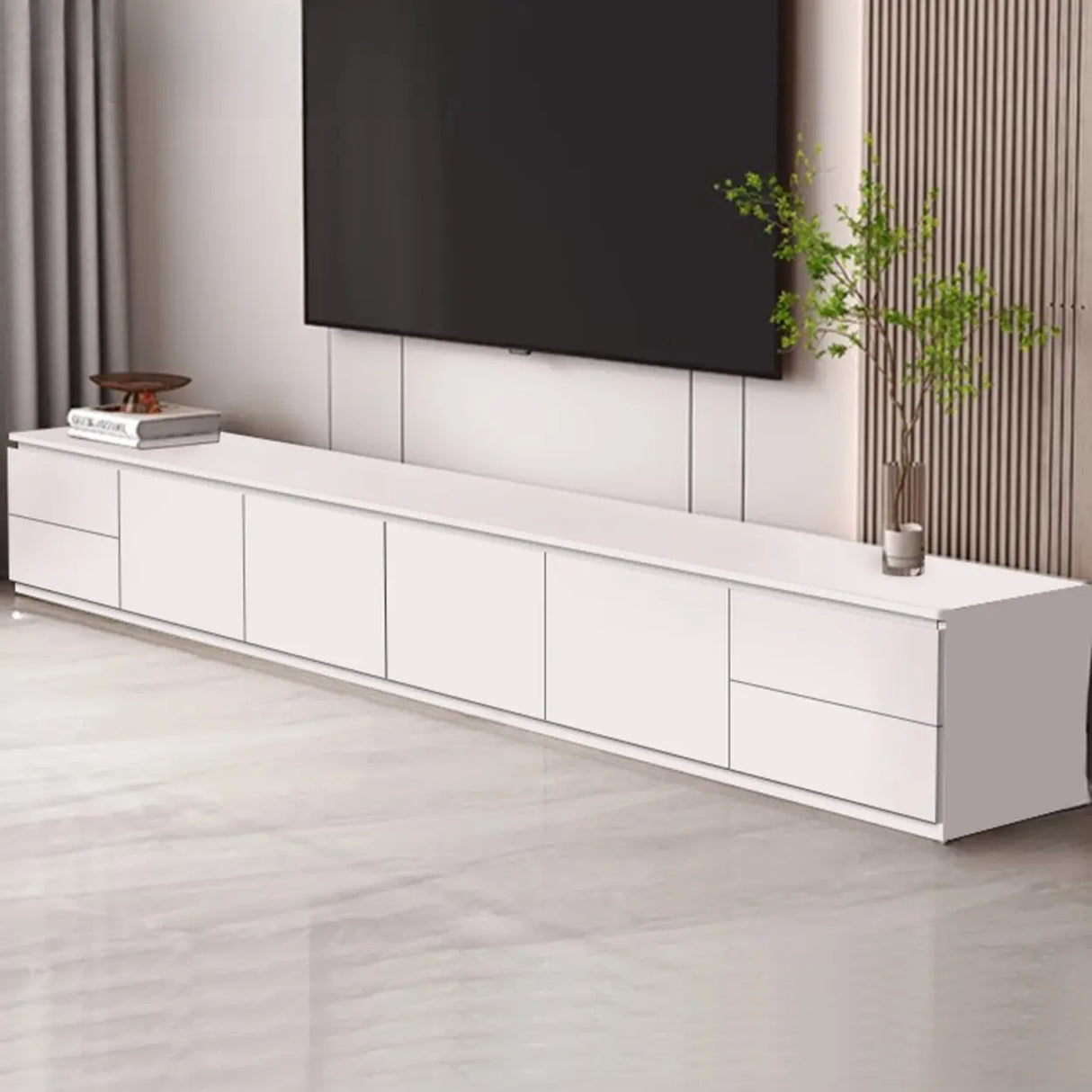 Gray Oak Wooden Rectangular TV Stand with Storage Image - 2