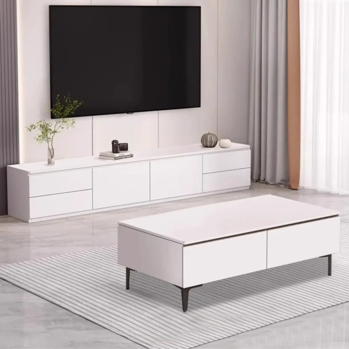 Gray Oak Wooden Rectangular TV Stand with Storage Image - 5