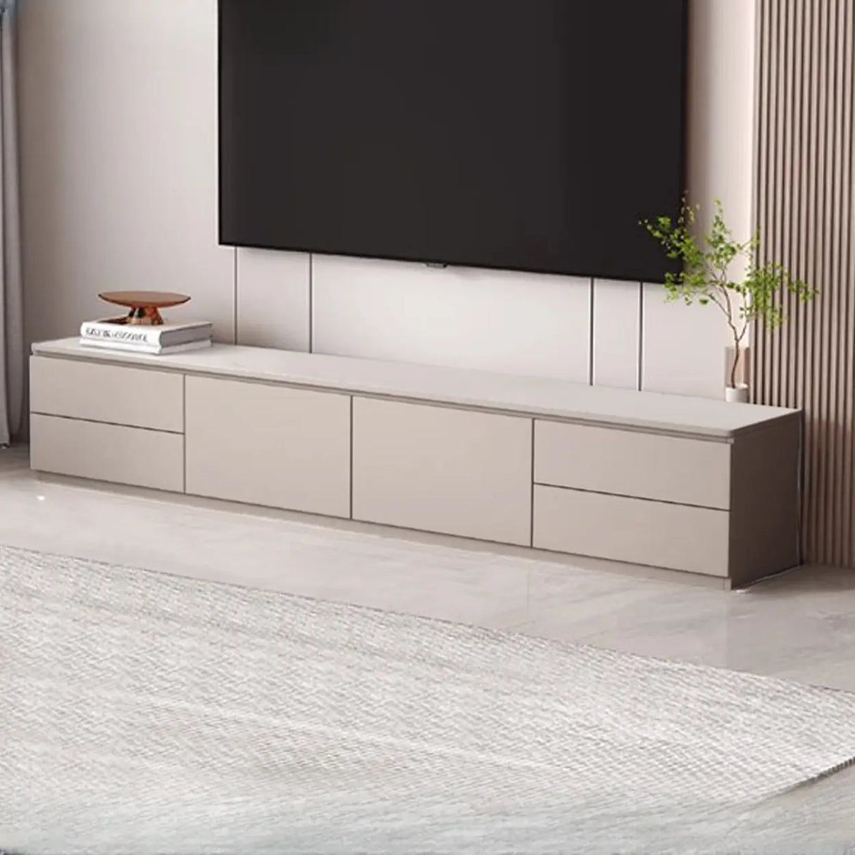 Gray Oak Wooden Rectangular TV Stand with Storage Image - 7