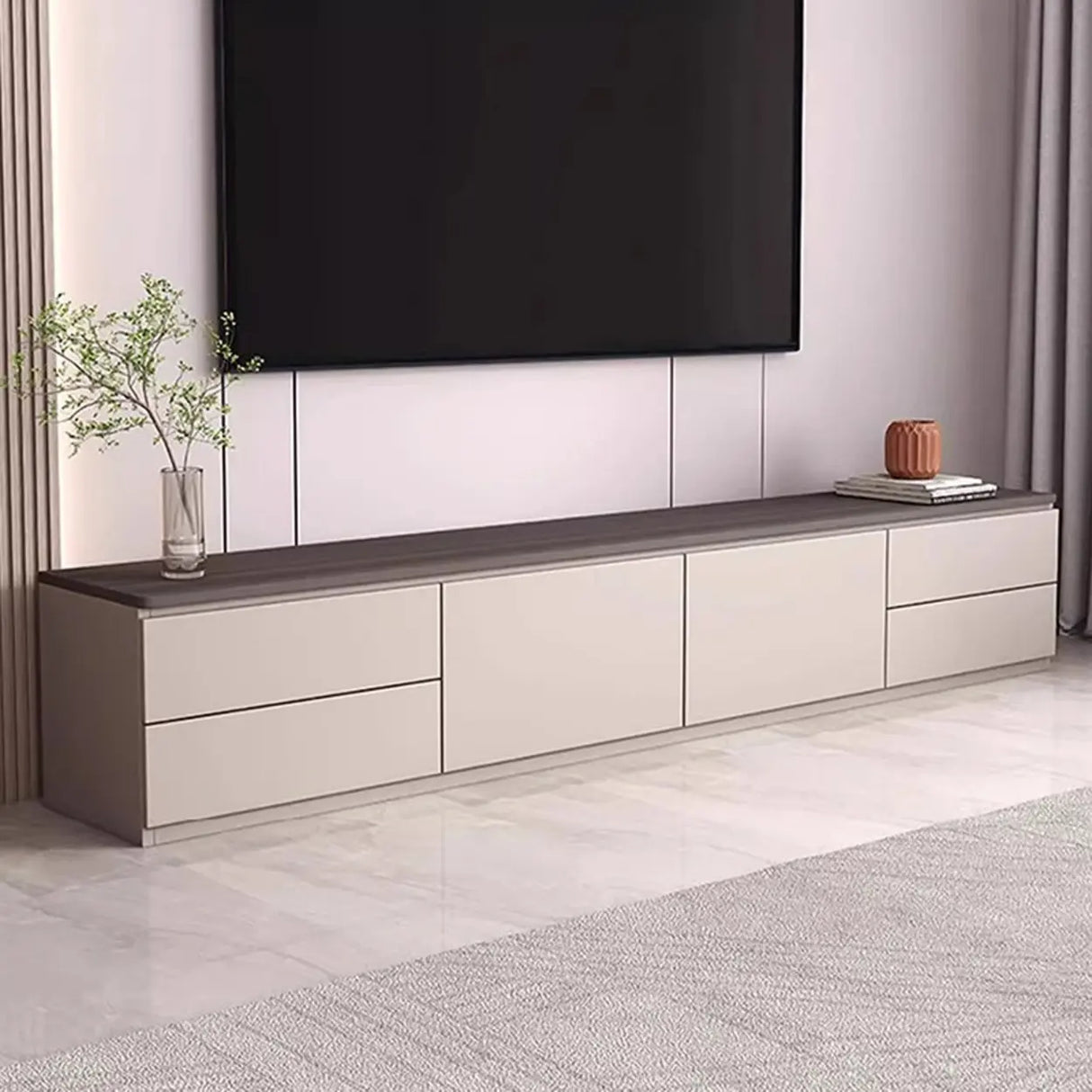 Gray Oak Wooden Rectangular TV Stand with Storage Image - 8