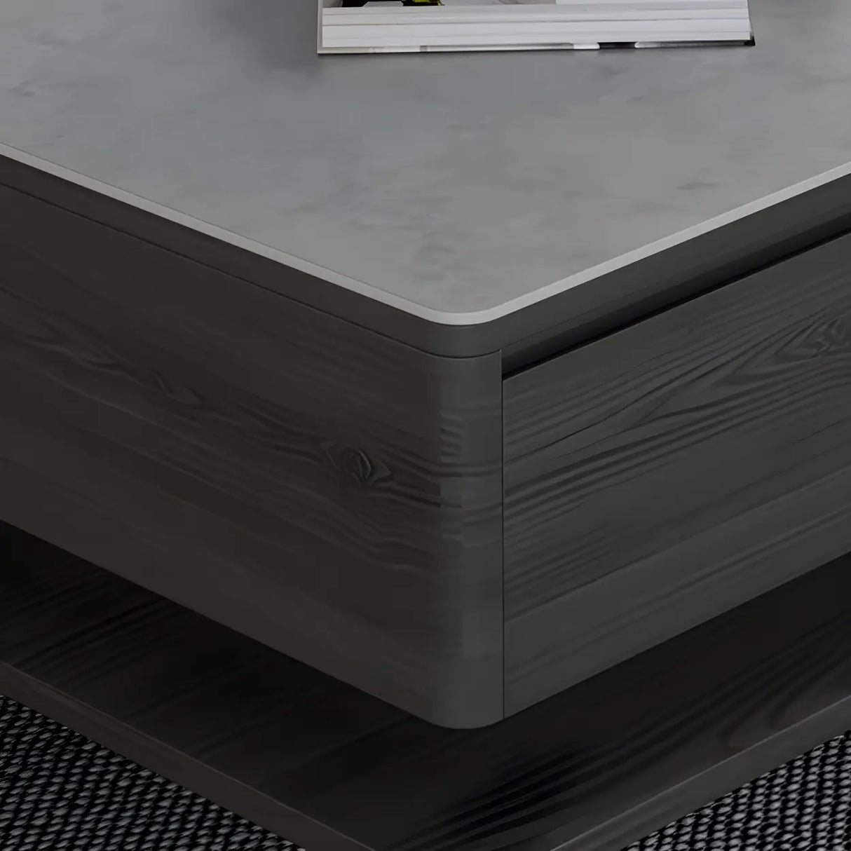 Gray Rectangular Stone Single Coffee Table with Drawers Image - 10