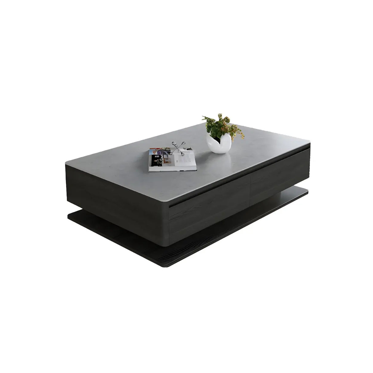 Gray Rectangular Stone Single Coffee Table with Drawers Image - 6