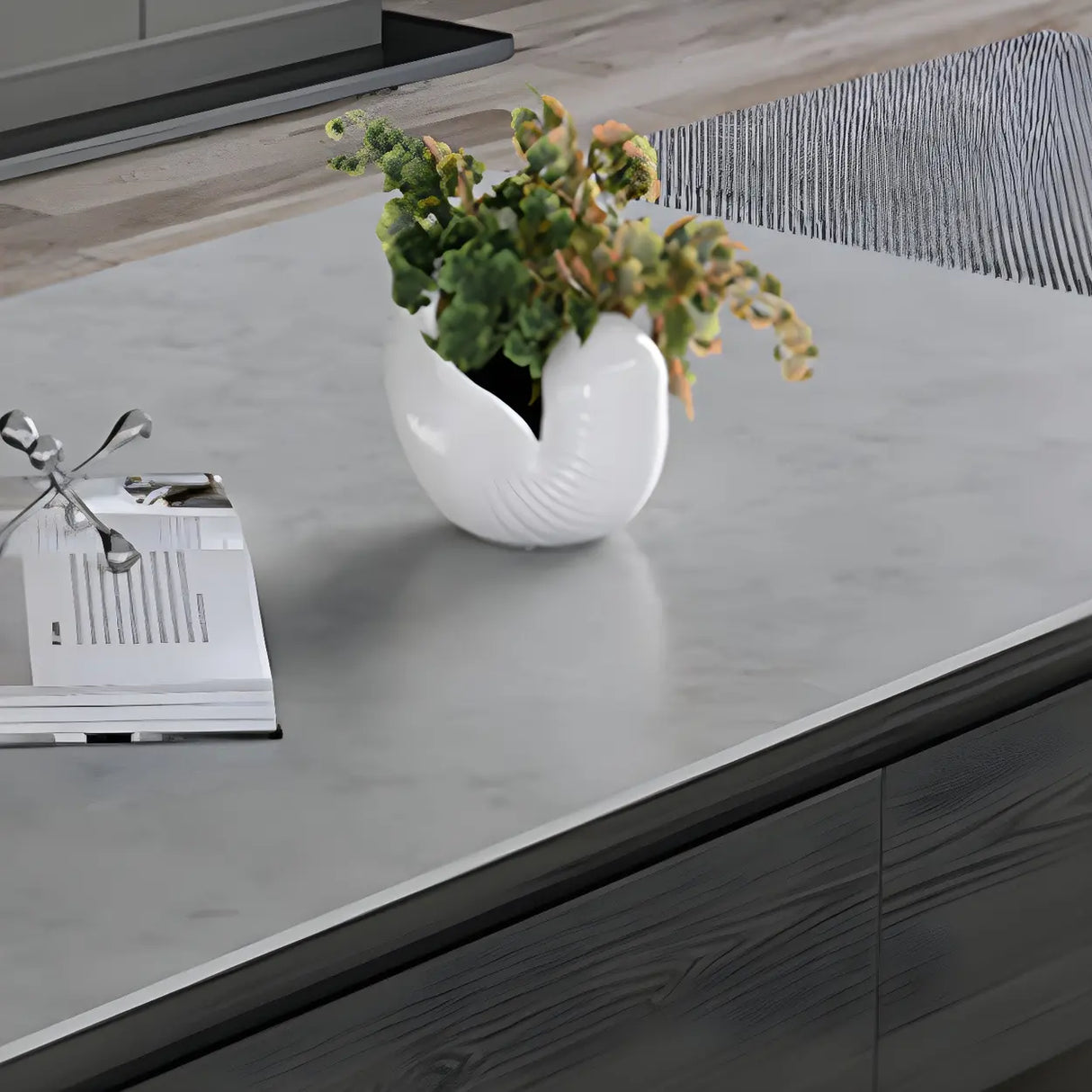 Gray Rectangular Stone Single Coffee Table with Drawers Image - 9