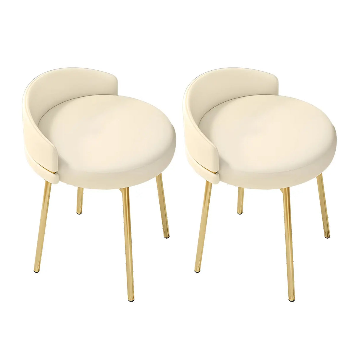 Gray Round Leather Upholstered Vanity Stool with Backrest Image - 21