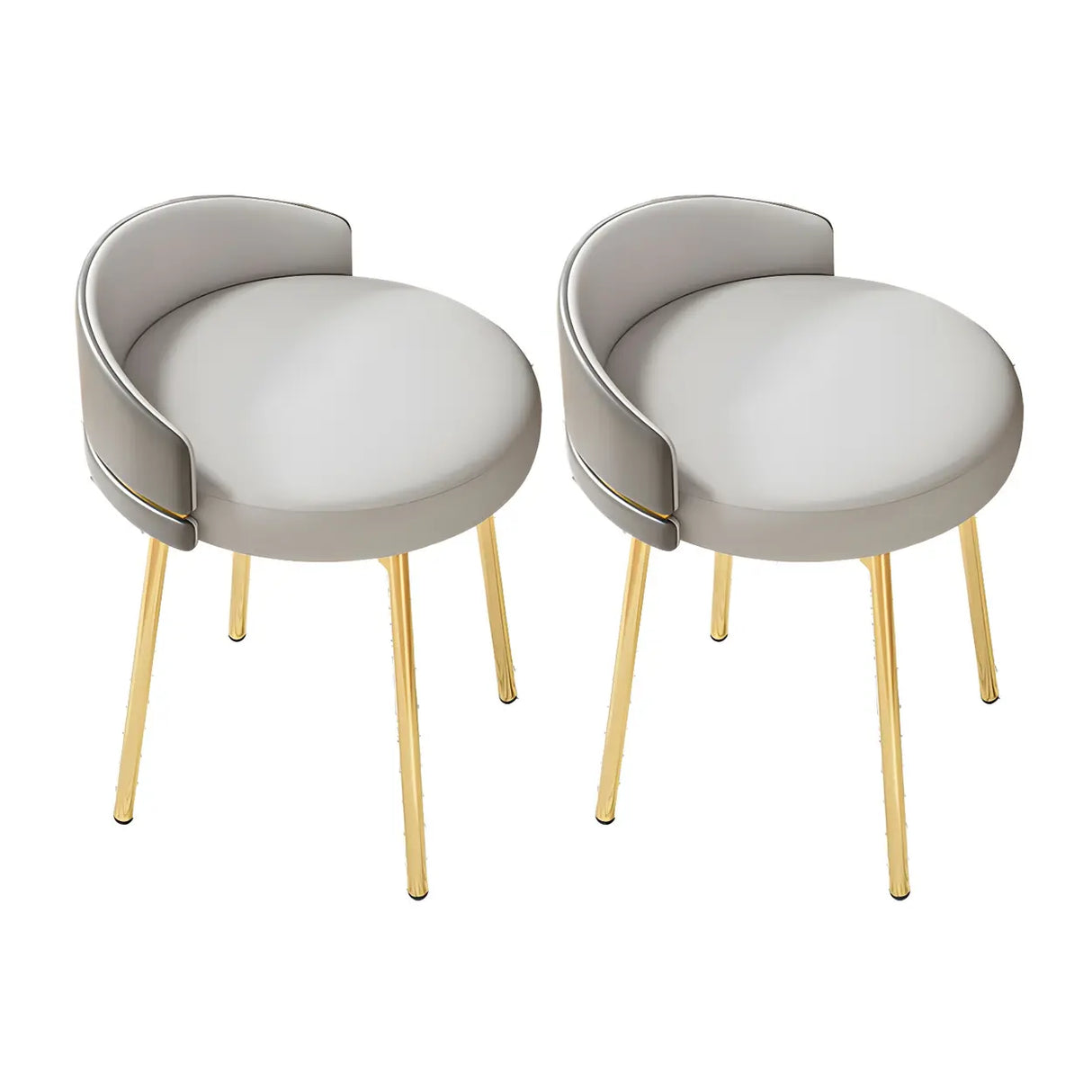 Gray Round Leather Upholstered Vanity Stool with Backrest Image - 23