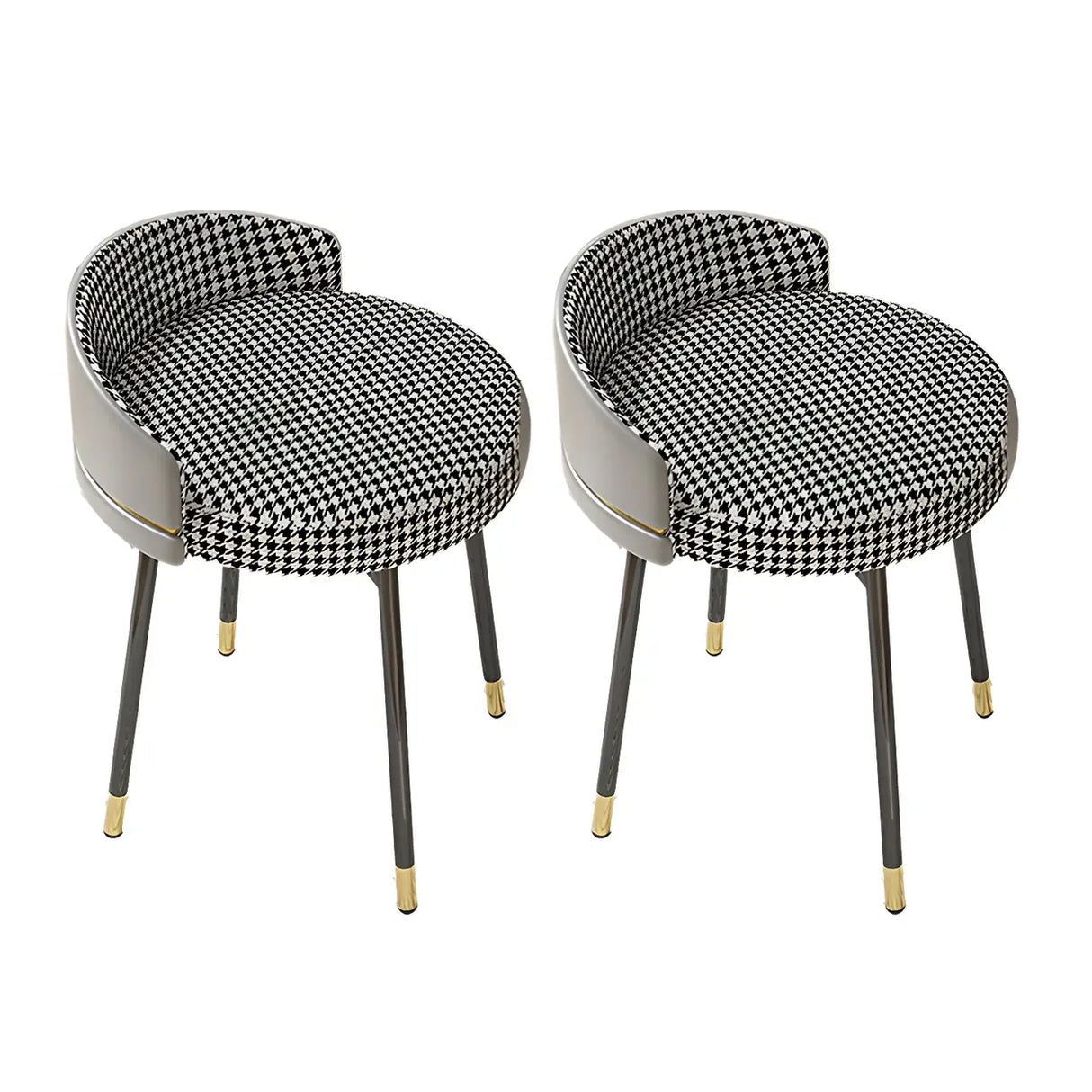 Gray Round Leather Upholstered Vanity Stool with Backrest Image - 24